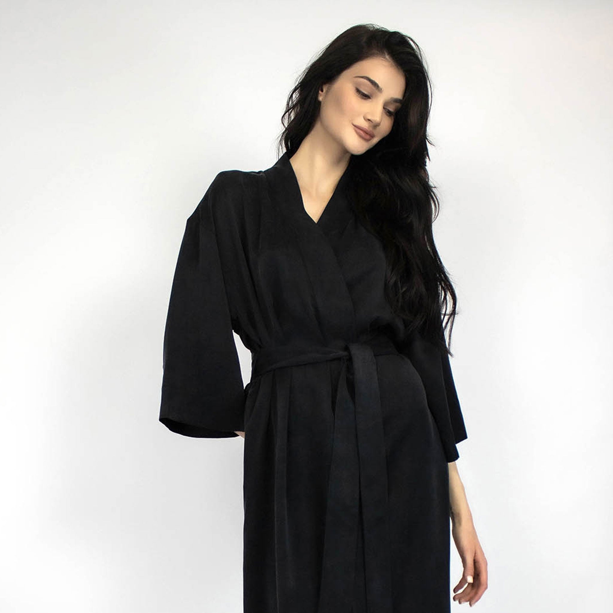 Long Silk Robe Midnight Black - Unisex by DariiaDay